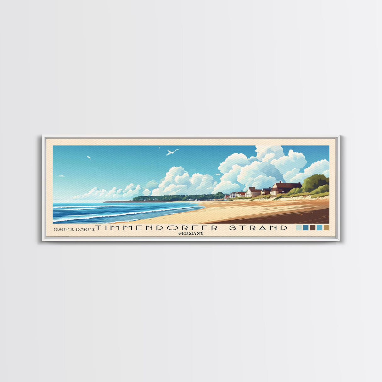 Timmendorfer Strand, Germany Panoramic Beach Print, Vacation Gift, Germany Wall Art, Framed Canvas Print, Framed Beach Painting