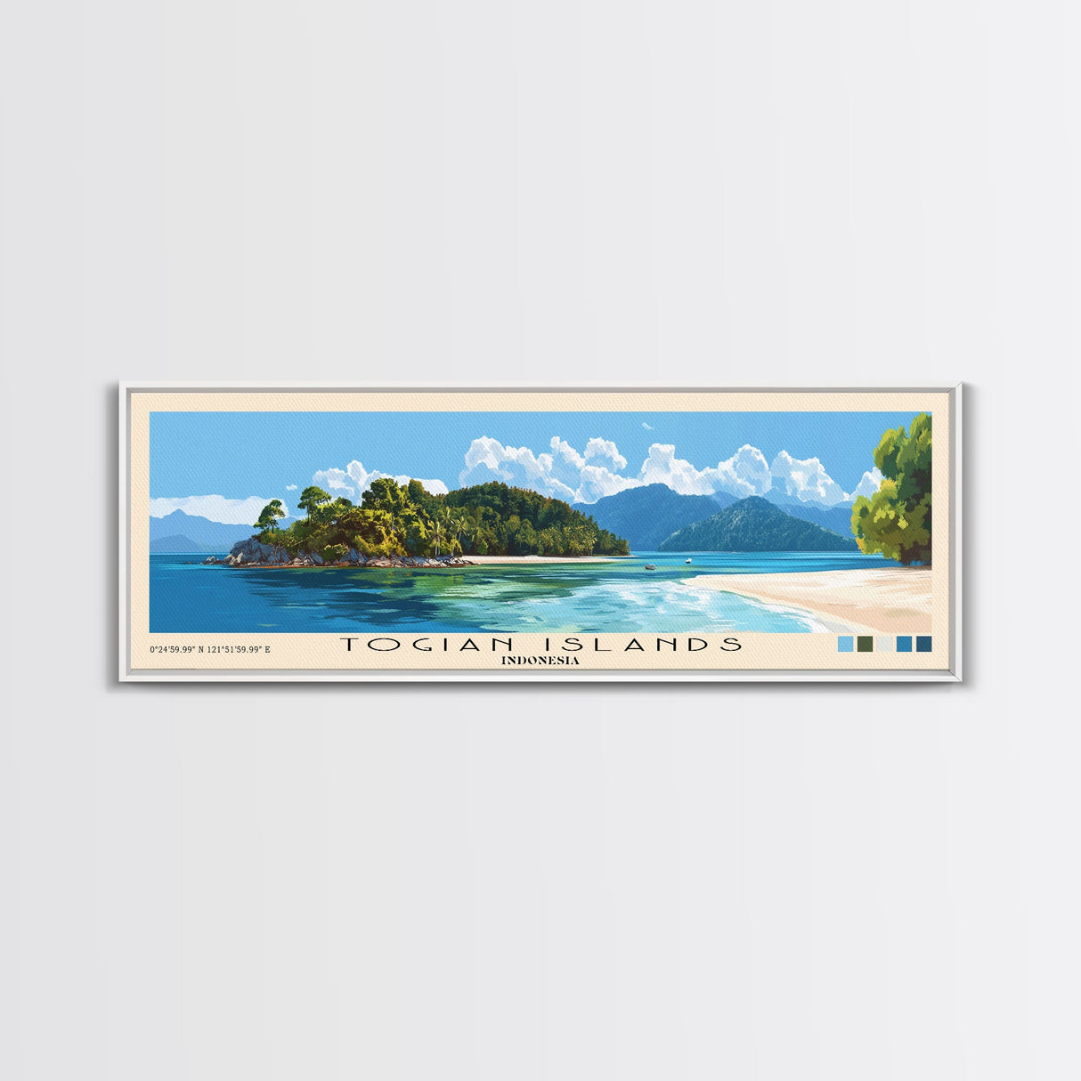 Togian Islands, Indonesia Panoramic Beach Print, Vacation Gift, Indonesia Wall Art, Framed Canvas Print, Framed Beach Painting