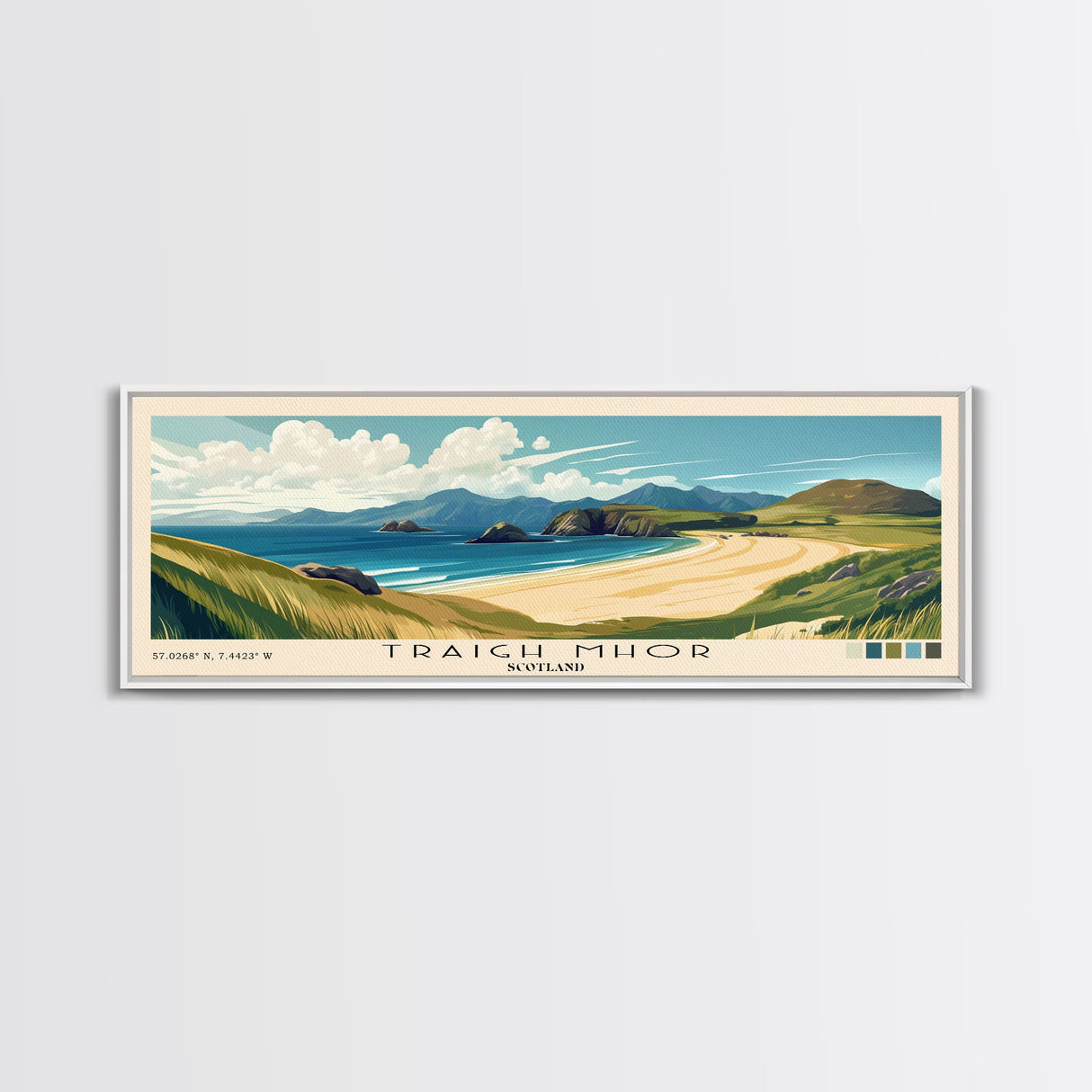 Traigh Mhor, Scotland Panoramic Beach Print, Vacation Gift, Scotland Wall Art, Framed Canvas Print, Framed Beach Painting