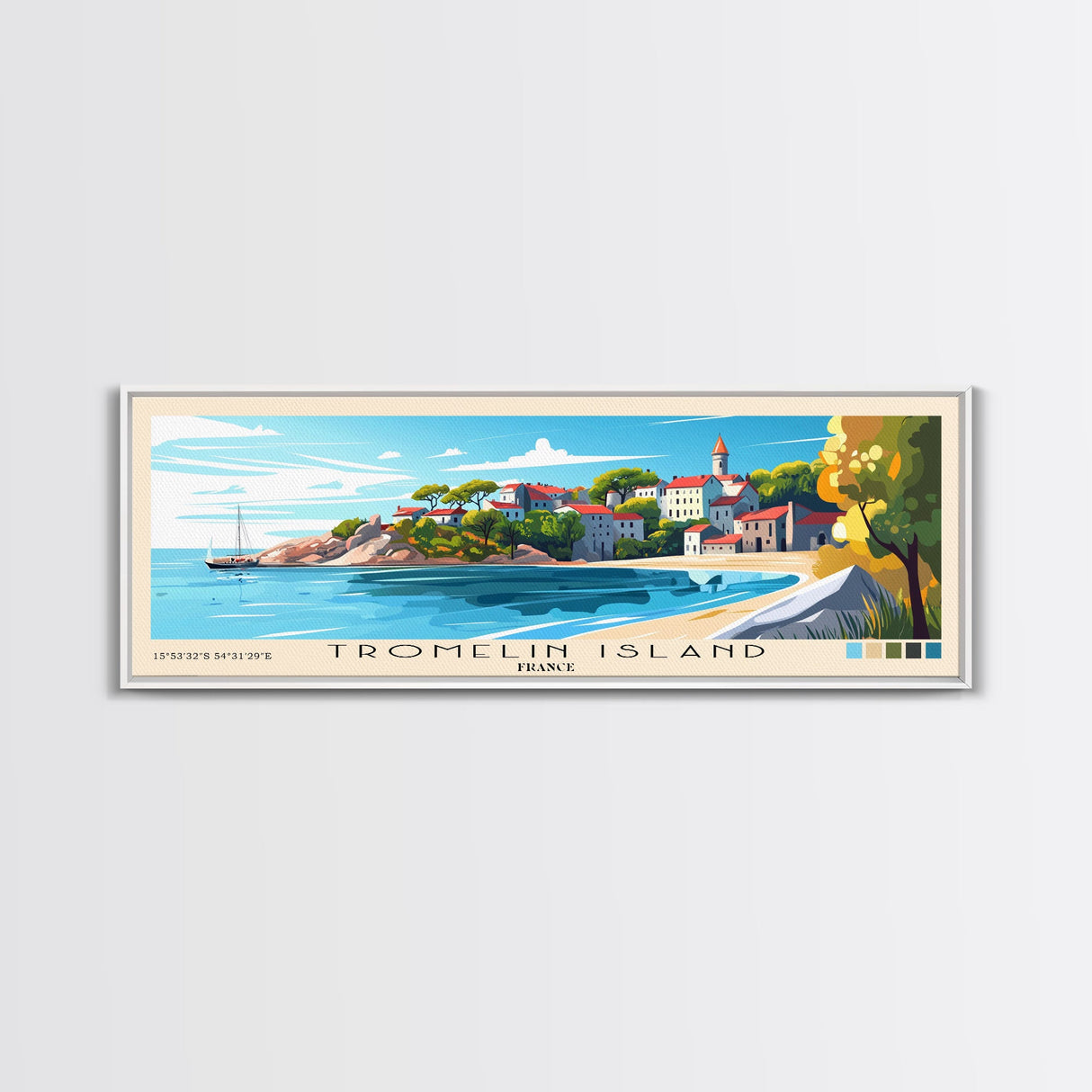 Tromelin Island, France Panoramic Beach Print, Vacation Gift, France Wall Art, Framed Canvas Print, Framed Beach Painting