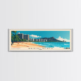 Waikiki Beach, Oahu Panoramic Beach Print, Vacation Gift, Oahu Wall Art, Beach Painting, Beach Decor, Beach Painting