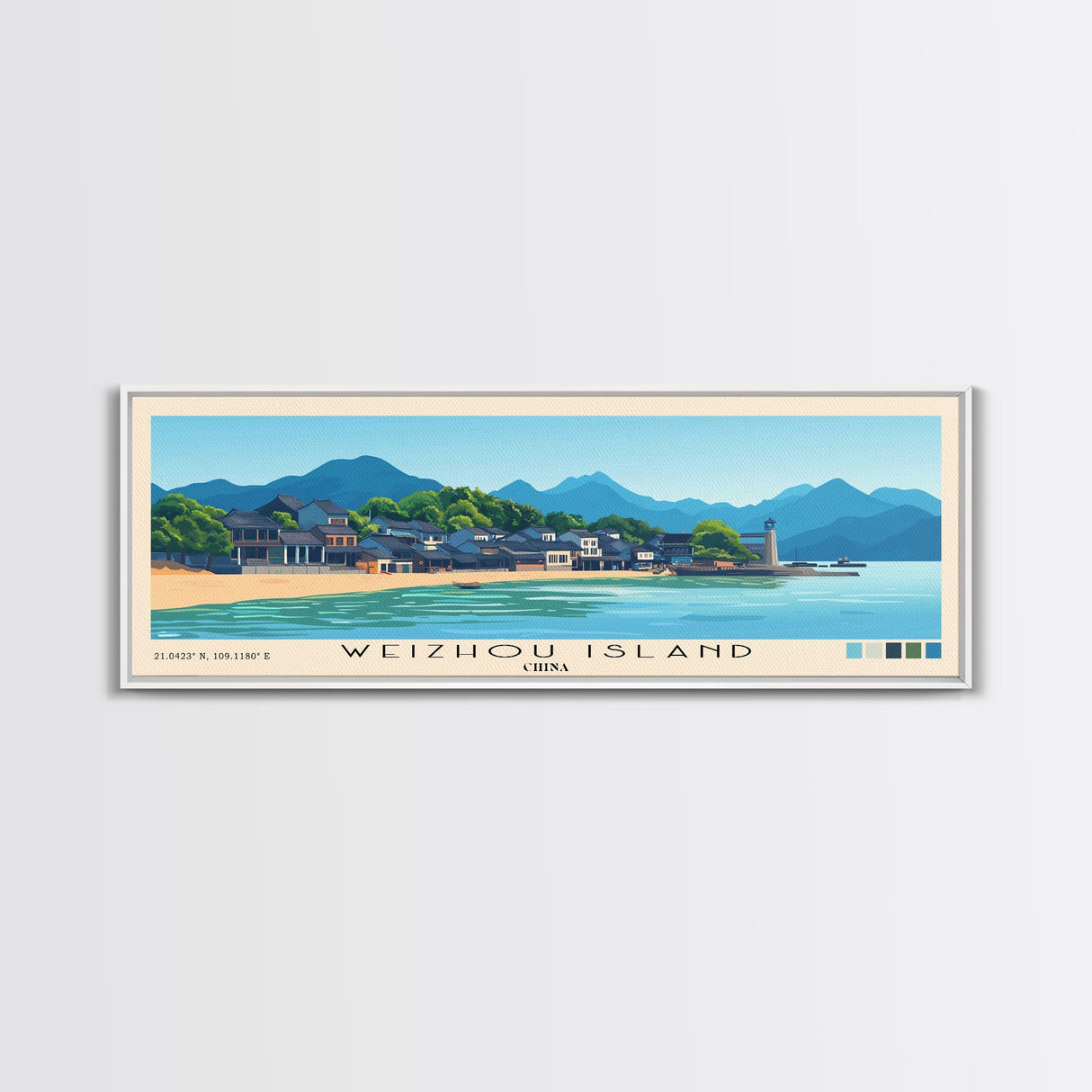 Weizhou Island, China Panoramic Beach Print, Vacation Gift, China Wall Art, Framed Canvas Print, Framed Beach Painting