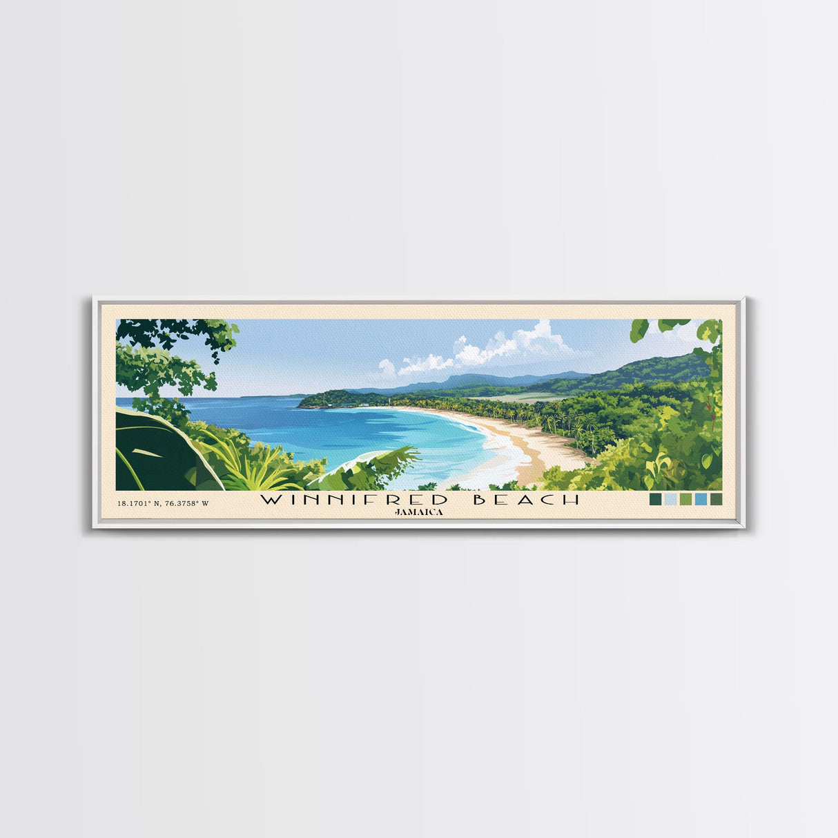 Winnifred Beach, Jamaica Panoramic Print, Vacation Gift, Jamaica Wall Art, Beach Painting, Beach Decor, Beach Or Lakehouse Art