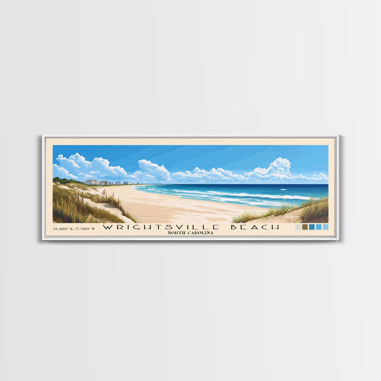 Wrightsville Beach, North Carolina Panoramic Beach Print, Vacation Gift, North Carolina Wall Art, Beach Painting, Beach Decor, Beach Painting