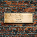 Distressed Panoramic Chicago map print poster or framed canvas, Illinois road map print poster canvas, Chicago city map print poster canvas