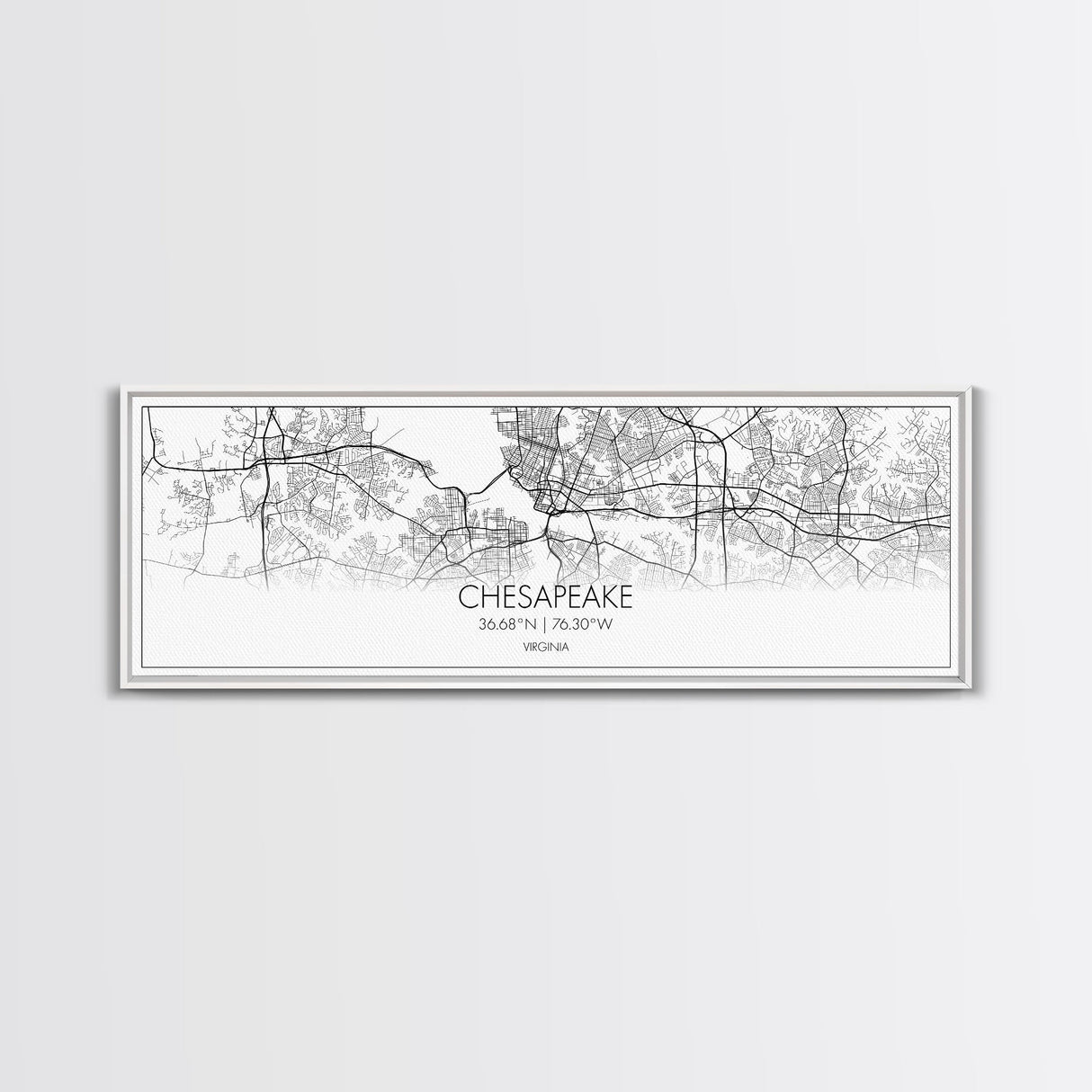 Panoramic Chesapeake City Map, Virginia Art, Map Print, Minimalist Wall Art, Canvas Art, Housewarming Gift, Street Map Art, Closing Gift