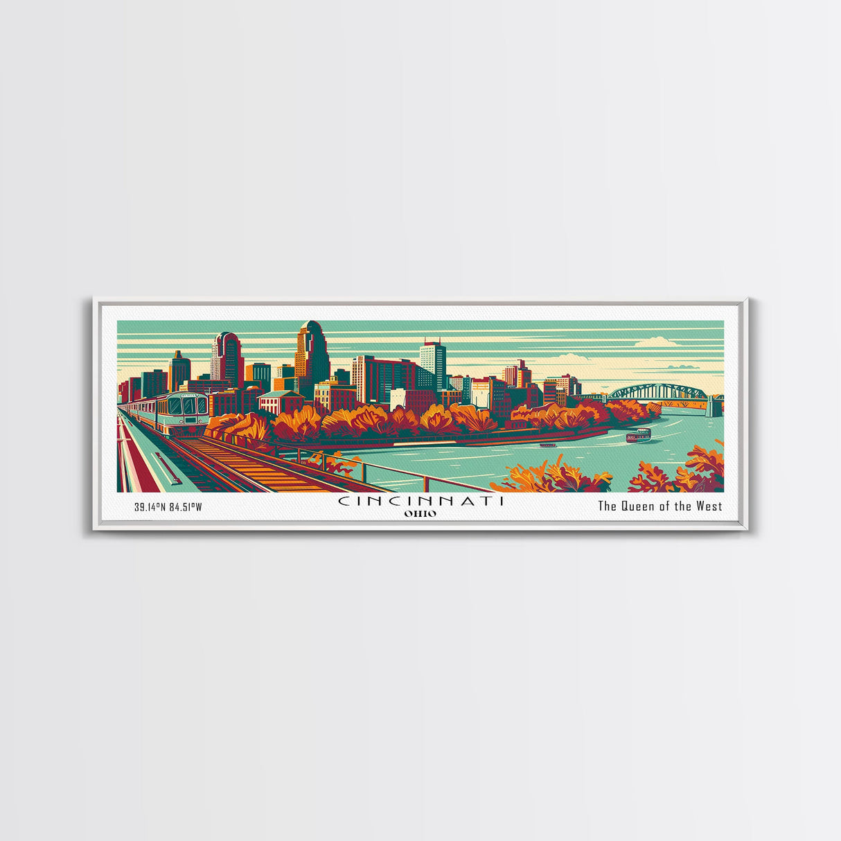 Cincinnati Ohio Panoramic Travel Poster Canvas Print