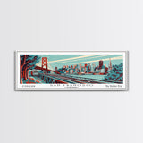 San Francisco California Panoramic Travel Poster Framed Canvas Print, Mid Century Modern Art, Pop Art Style, Wall Art, Home Decor, Retro Style Art