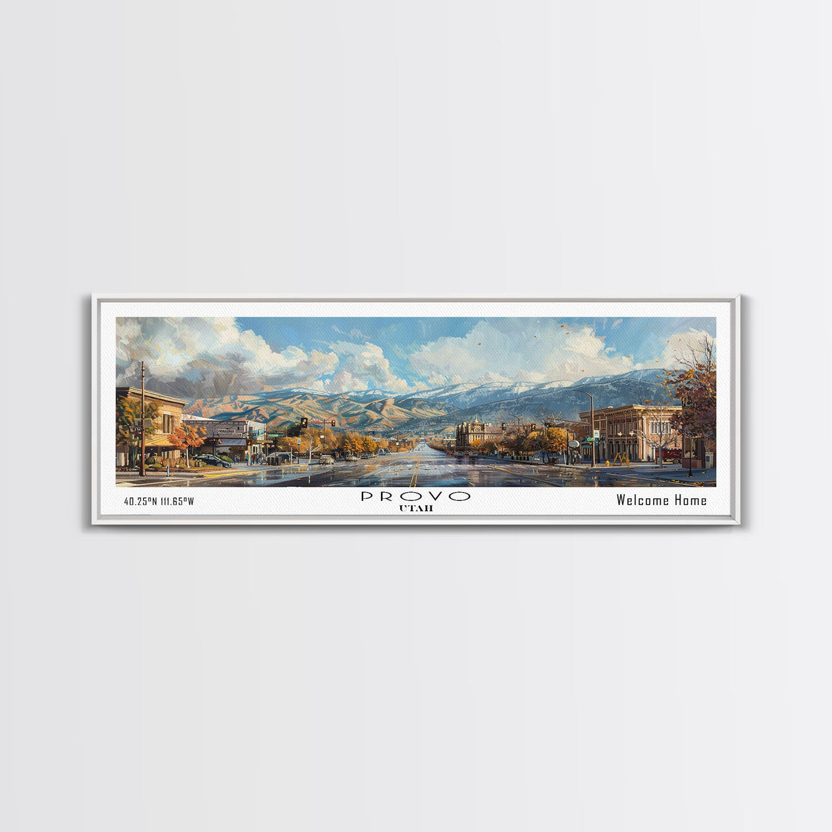 Provo Utah Panoramic Print, Modern Framed Canvas Print, City Travel Poster, Wall Art, Living Room Decoration, Unique Gift