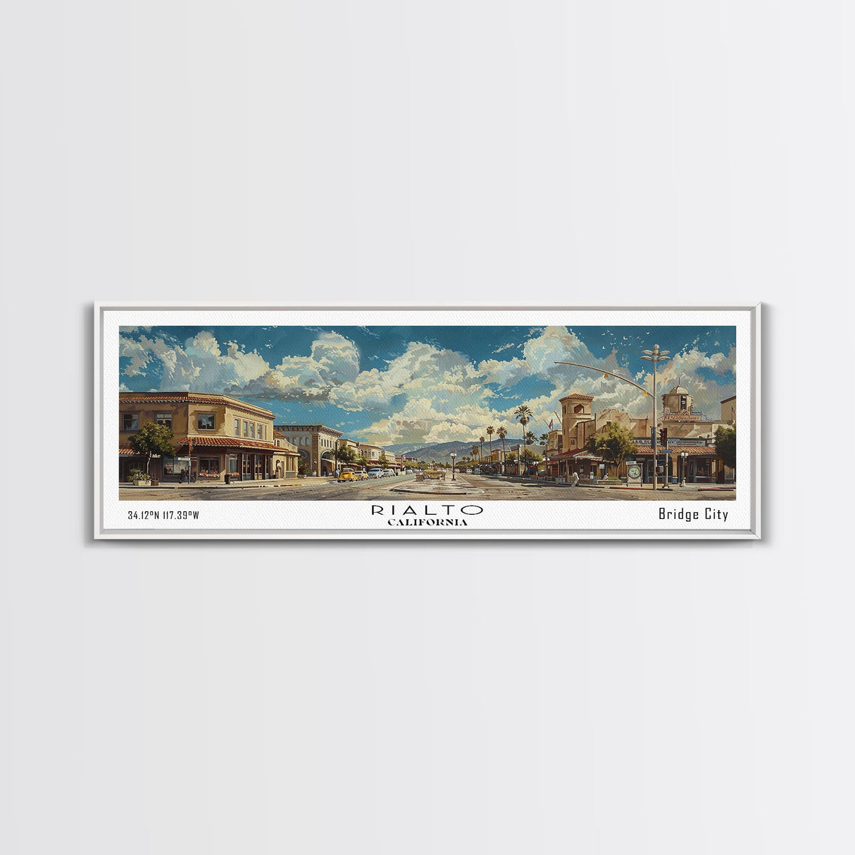 Rialto California Panoramic Print, Modern Framed Canvas Print, Travel Poster Art, Home Decoration, Wall Art, Office Decor