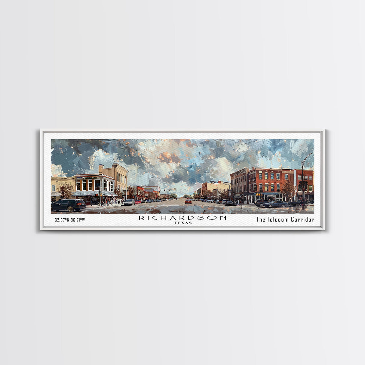 Richardson Texas Panoramic Print, Beautiful Framed Canvas Print, City Travel Poster, Living Room Decor, Office Wall Art