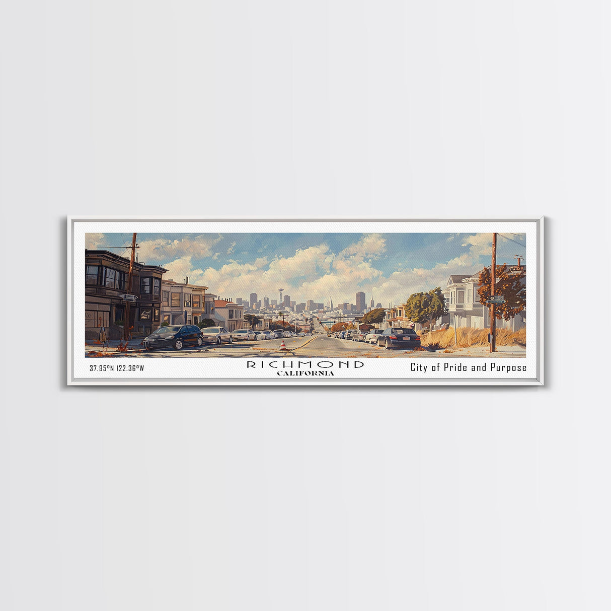 Richmond California Panoramic Print, Stylish Framed Canvas Print, City Travel Poster, Home Decoration, Living Room Wall Art