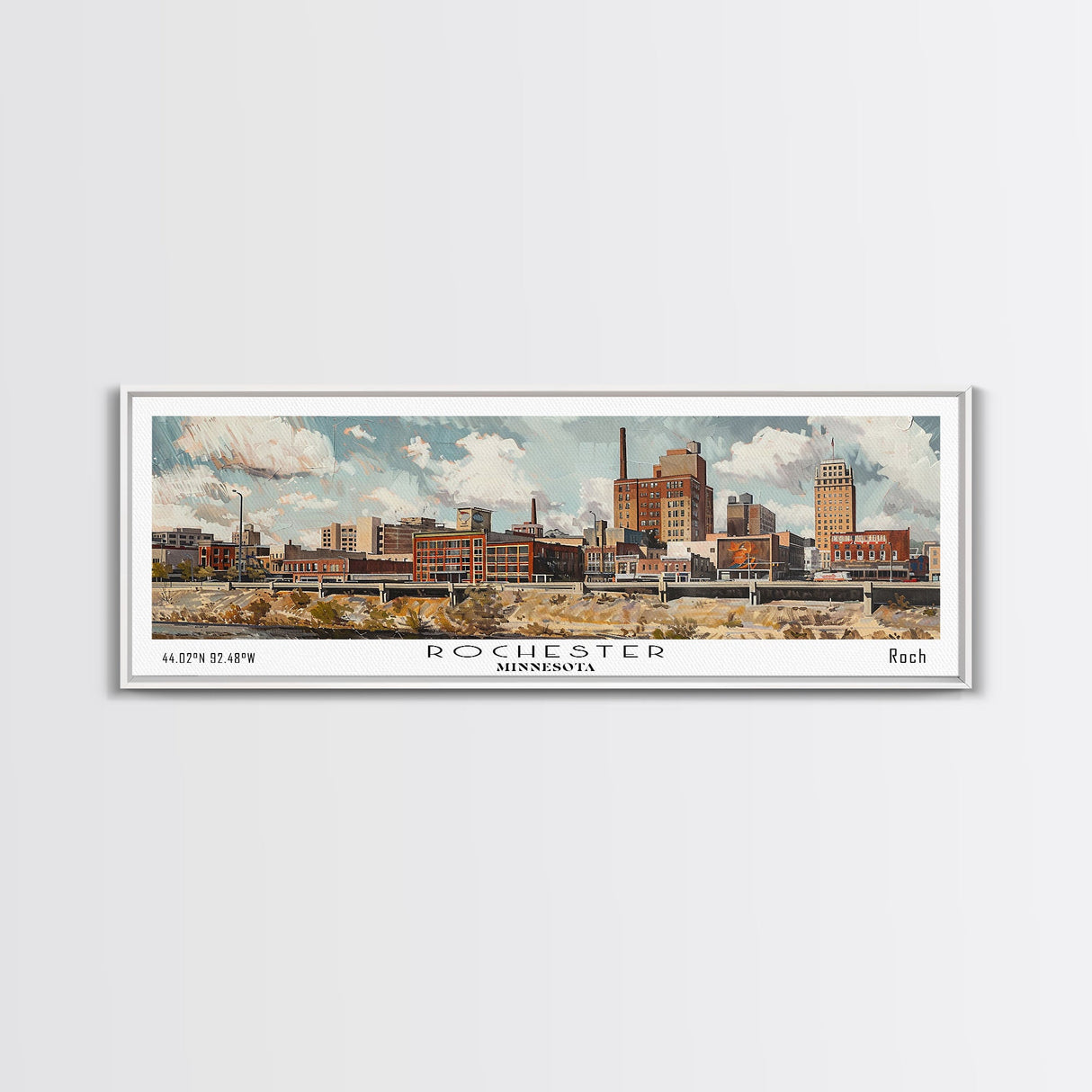 Rochester Minnesota Panoramic Print, Modern Framed Canvas Print, City Travel Poster, Home Decoration, Wall Art, Office Gift