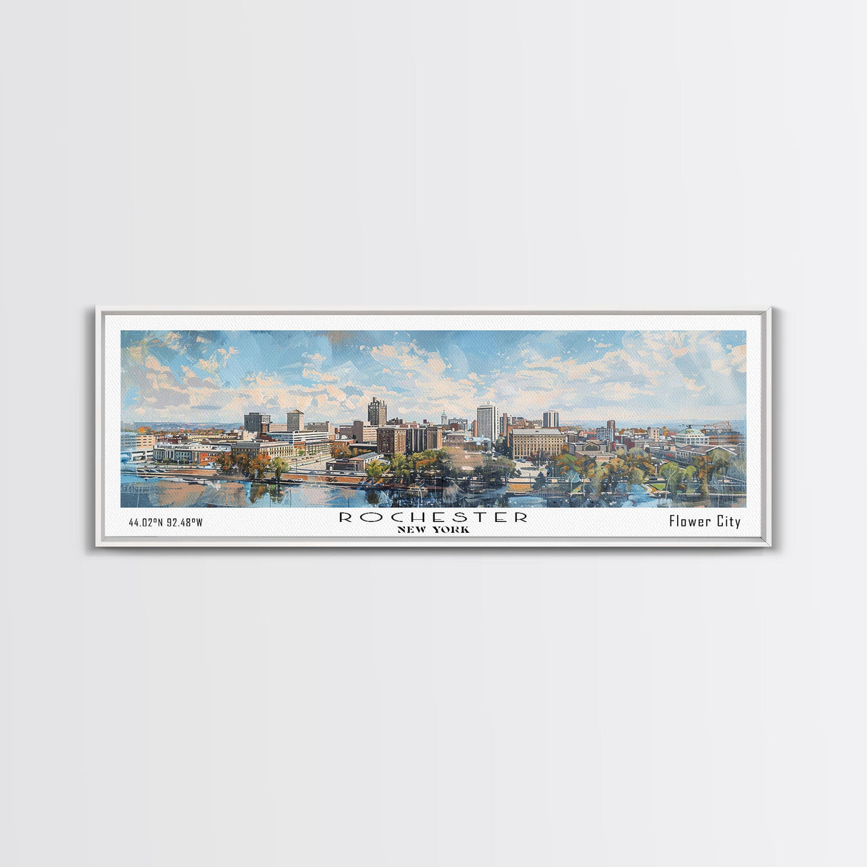 Rochester New York Panoramic Print, Stylish Framed Canvas Print, Travel Poster Art, Home Decoration, Living Room Wall Art