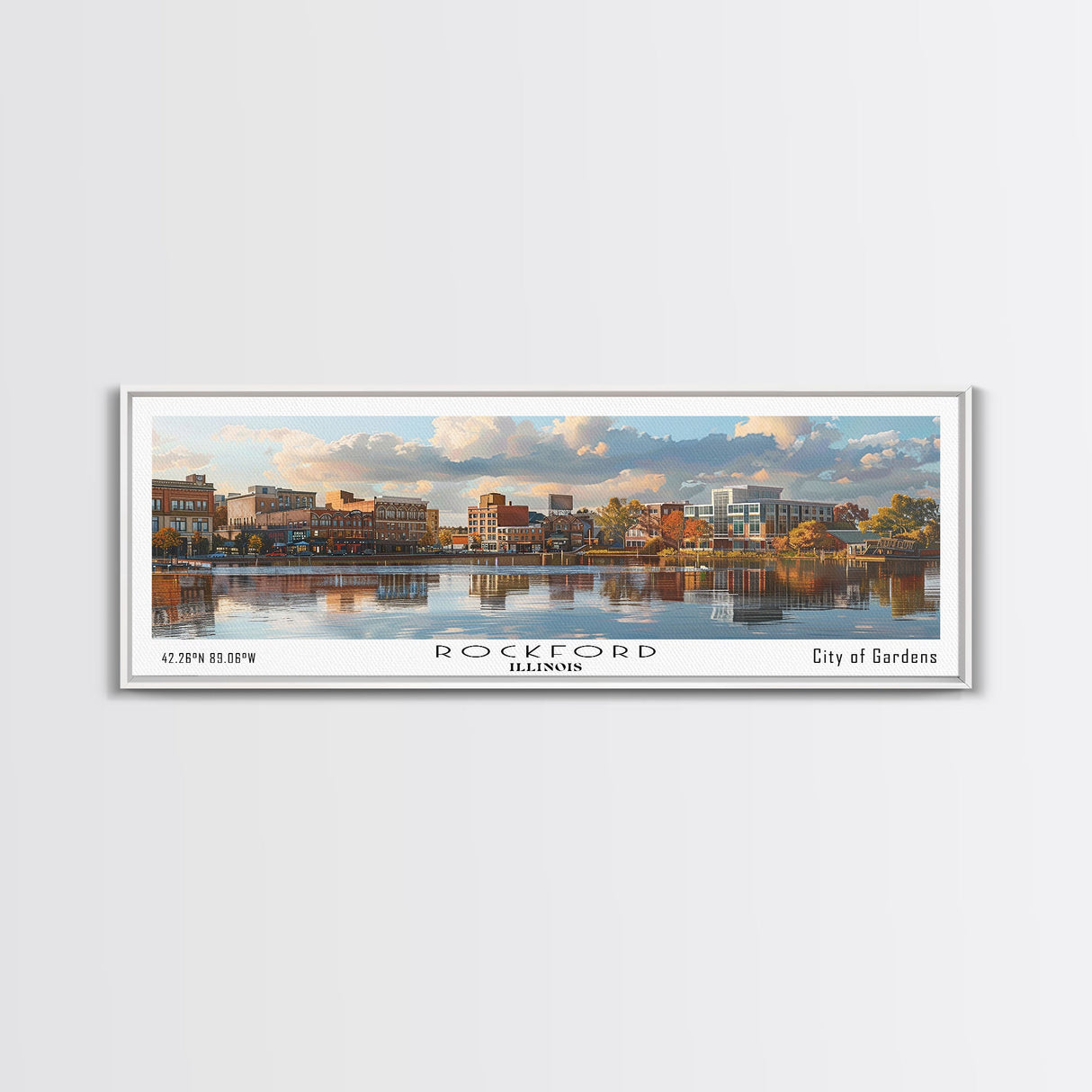 Rockford Illinois Panoramic Print, Trendy Framed Canvas Print, City Travel Poster, Home Decor, Office Wall Art, Gift Idea