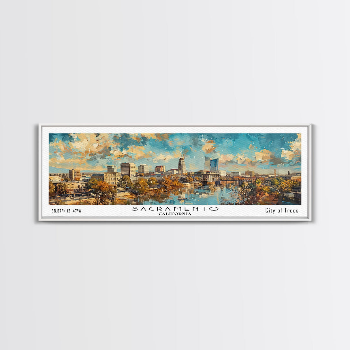 Sacramento California Panoramic Print, Creative Framed Canvas Print, City Travel Poster, Home Decoration, Wall Art, Unique Gift