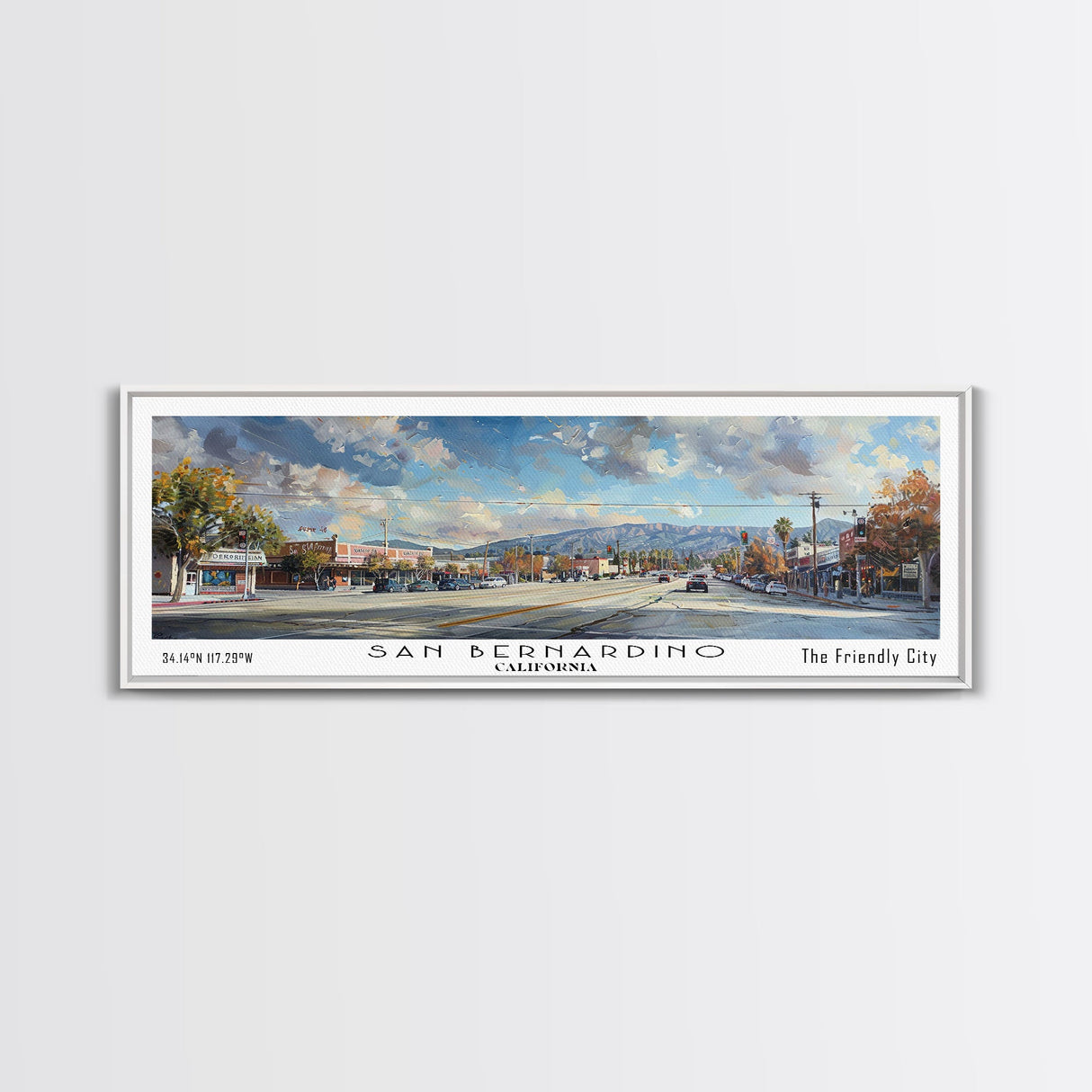 San Bernardino California Panoramic Print, Elegant Framed Canvas Print, City Travel Poster, Home Decoration, Wall Art