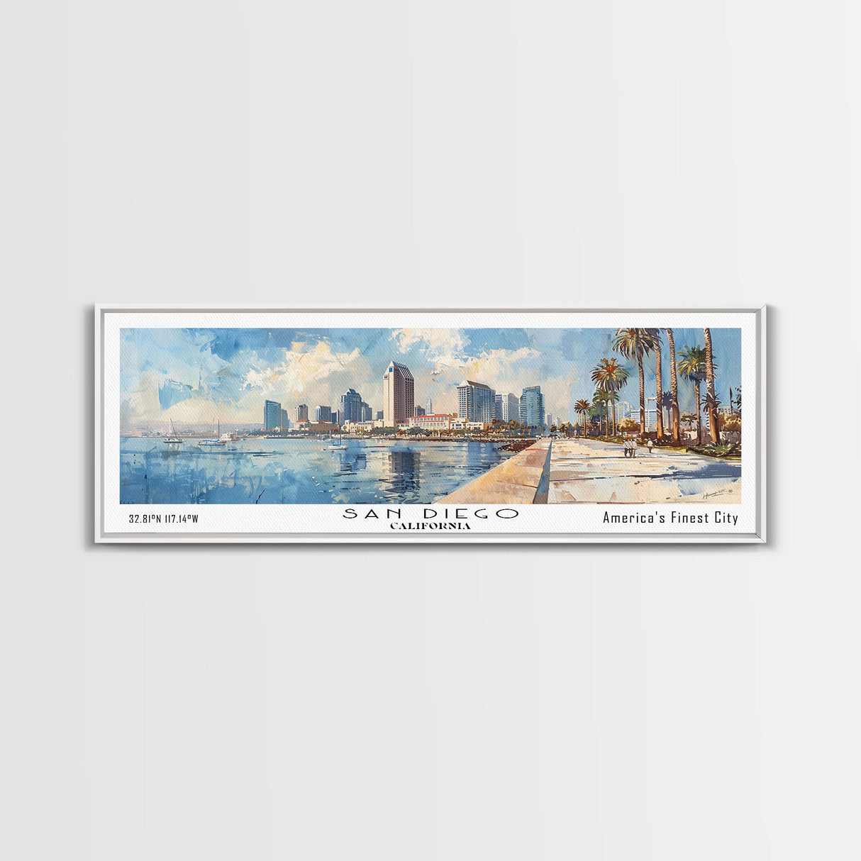 San Diego California Panoramic Print, Creative Framed Canvas Print, Travel Poster Art, Living Room Decor, Office Wall Art