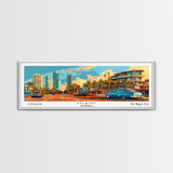 Miami Florida Panoramic Framed Canvas Print, Mid Century Modern Wall Art, Pop Art Home Decor, Retro Style Travel Poster