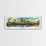 Minneapolis Minnesota Panoramic Wall Art, Mid Century Modern Framed Canvas Print, Retro Pop Art Travel Poster, Home Decor