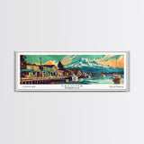 Tacoma Washington Panoramic Painting, Mid Century Modern Framed Canvas Print, Retro Pop Art Travel Poster, Wall Decor, Gift Idea