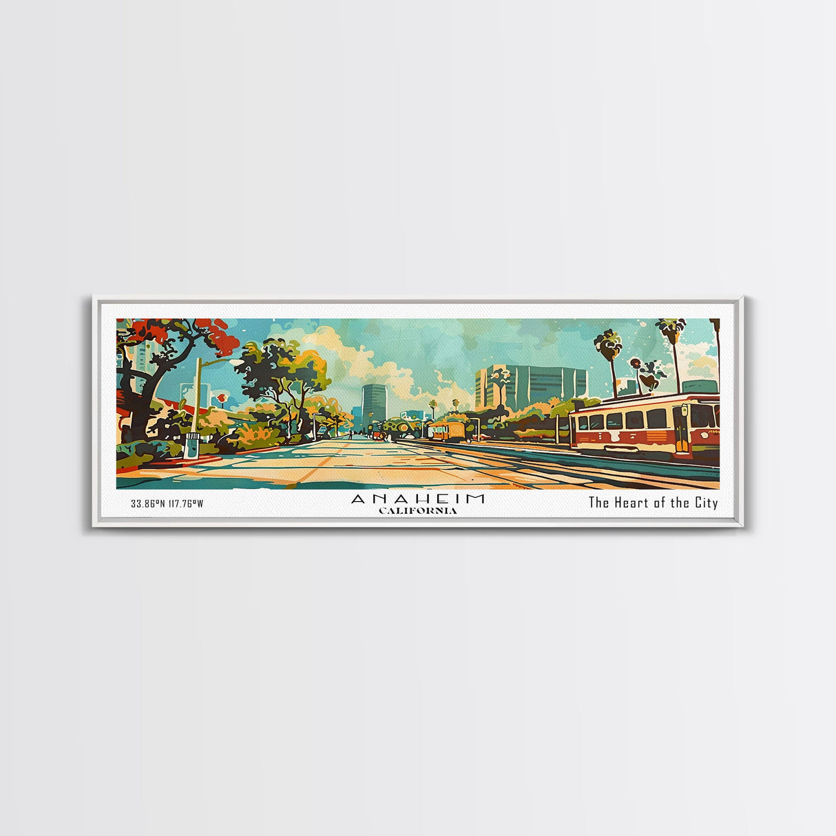 Anaheim California Panoramic Wall Art, Retro Pop Art Framed Canvas Print, Mid Century Modern Travel Poster, Living Room Decor, Wall Hanging