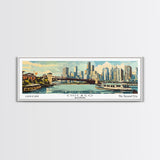 Chicago Illinois Panoramic Painting, Mid Century Modern Framed Canvas Print, Retro Pop Art Travel Poster, Wall Decor, Gift Idea, Home Decor