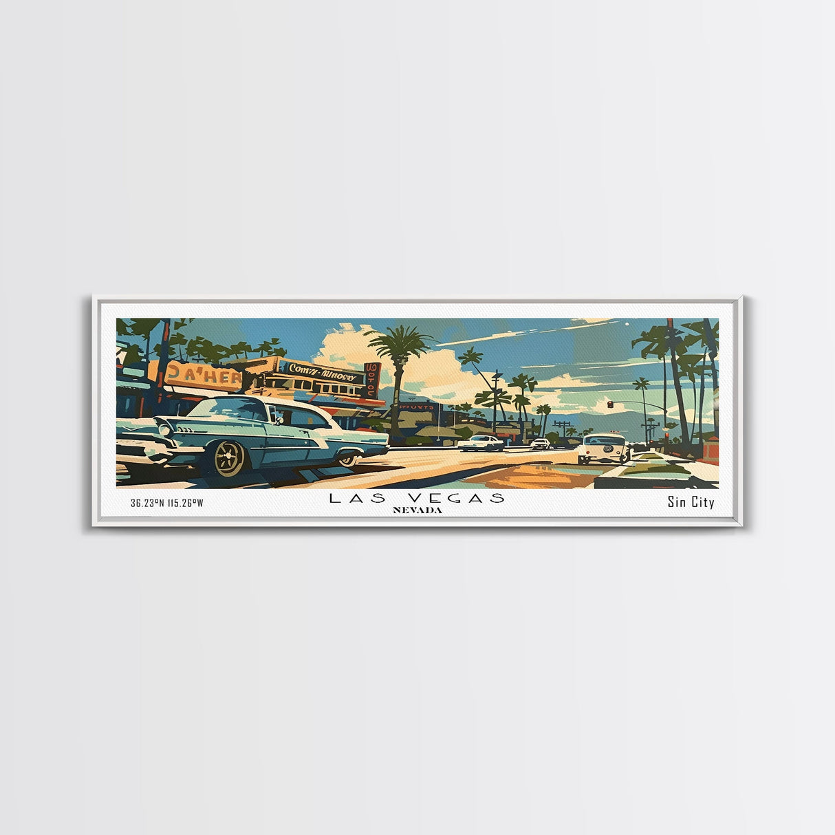 Las Vegas Nevada Panoramic Wall Art, Mid Century Modern Framed Canvas Print, Retro Pop Art Travel Poster, Home Decor, Office Art, Living Room Wall Hanging