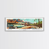 Scottsdale Arizona Panoramic Painting, Mid Century Modern Framed Canvas Print, Retro Pop Art Travel Poster, Living Room and Office Wall Art