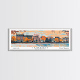 Cambridge Massachusetts Panoramic Painting, Mid Century Modern Framed Canvas Print, Retro Pop Art Travel Poster, Home Decor, City Print