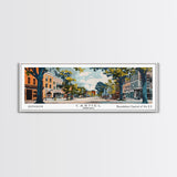 Carmel Indiana Panoramic Painting, Mid Century Modern Framed Canvas Print, Retro Pop Art Travel Poster, Home Decor, City Art