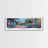 Lafayette Louisiana Panoramic Painting, Mid Century Modern Framed Canvas Print, Retro Pop Art Travel Poster, Home Wall Decor