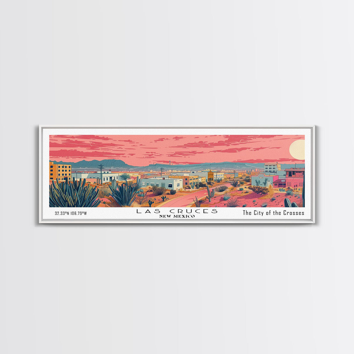 Las Cruces New Mexico Panoramic Wall Art, Mid Century Modern Framed Canvas Print, Retro Pop Art Travel Poster, Home Wall Art