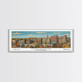 Manchester New Hampshire Panoramic Painting, Mid Century Modern Framed Canvas Print, Retro Pop Art Travel Poster, Living Room Decor