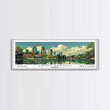 Sandy Springs Georgia Panoramic Painting, Mid Century Modern Framed Canvas Print, Retro Pop Art Travel Poster, City Art, Office Wall Decor, Living Room Art