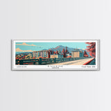 Eugene Oregon Panoramic Painting, Framed Canvas Print, Mid Century Modern Wall Art, Retro Pop Art Travel Poster, Office Decor, City Art