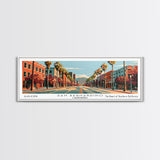 San Bernardino California Panoramic Painting, Mid Century Modern Framed Canvas Print, Retro Pop Art Travel Poster, Cityscape, Home Decor, Office Wall Art