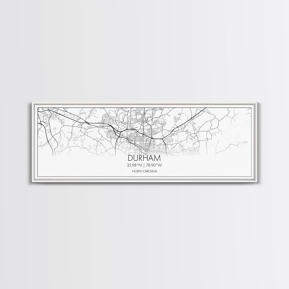 Panoramic Durham City Map, North Carolina Art, Map Print, Minimalist Wall Art, Canvas Art, Housewarming Gift, Street Map Art, Closing Gift