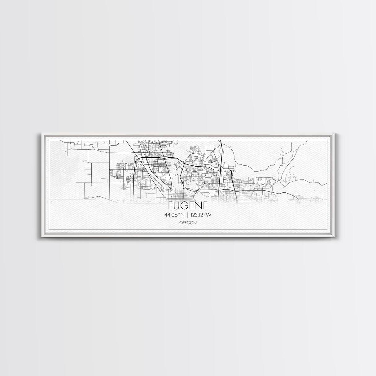 Panoramic Eugene City Map, Oregon Art, Map Print, Minimalist Wall Art, Canvas Art, Housewarming Gift, Street Map Art, Closing Gift