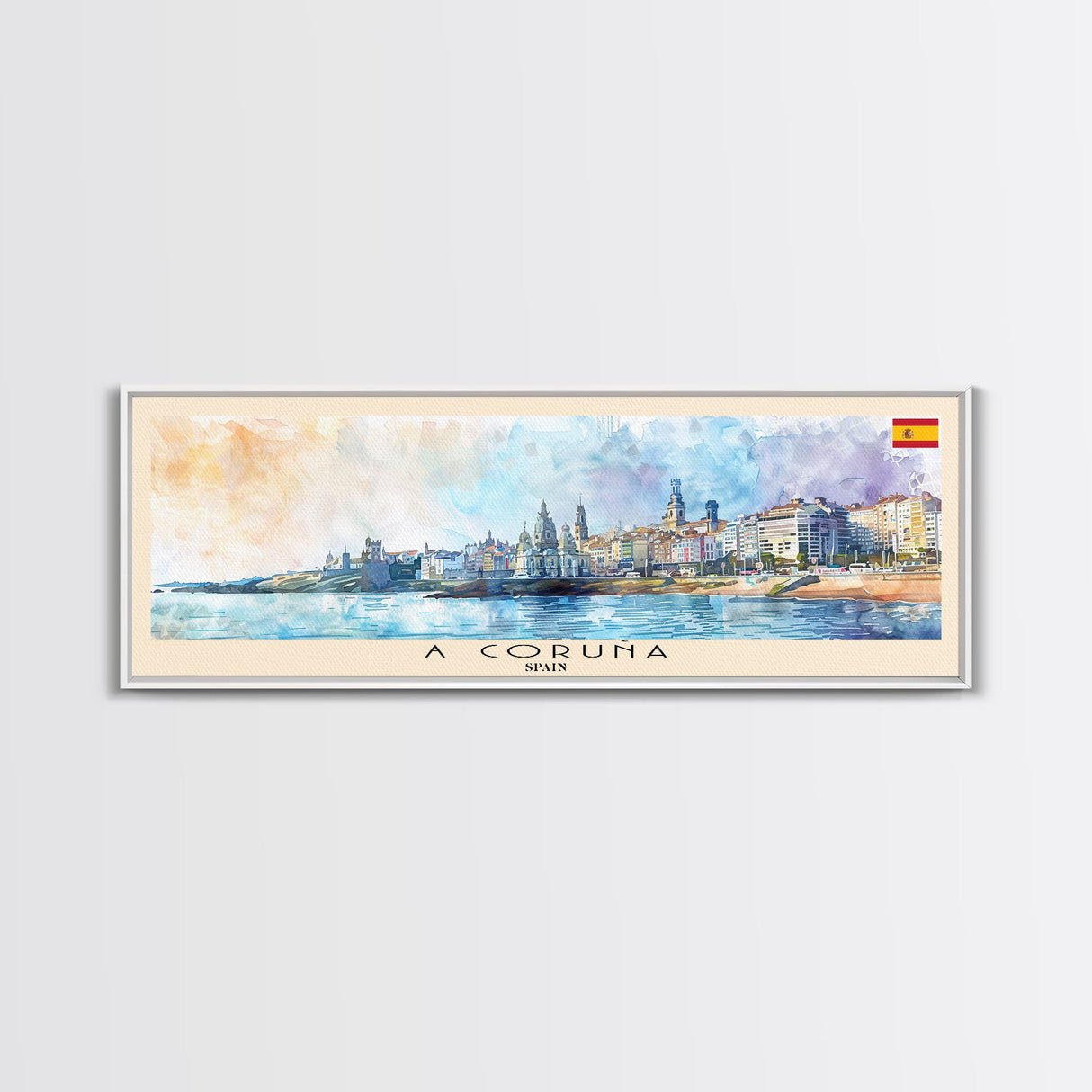 A Coruña Spain Travel Art, City Art, Framed Canvas Print or Metal Wall Art, Europe Travel Poster, Panoramic Wall Art, Extra Wide Wall Art