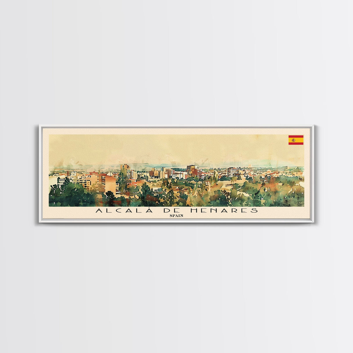 Alcalá Spain Travel Art, City Art, Framed Canvas Print or Metal Wall Art, Europe Travel Poster, Panoramic Wall Art, Extra Wide Wall Art