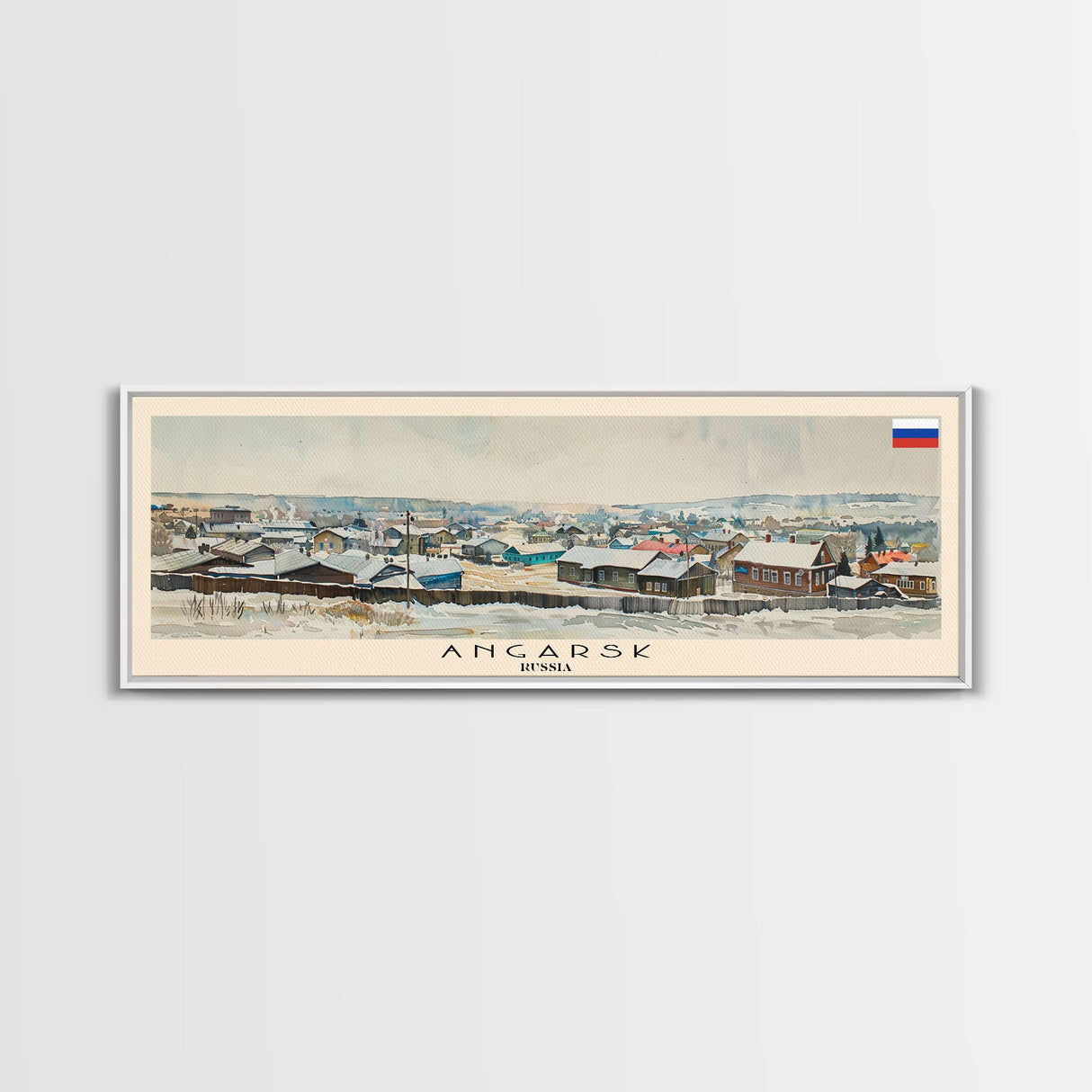 Angarsk Russia Panoramic Travel Poster, Framed Canvas Print or Metal Wall Art, Travel Art, Home Decor, Panoramic Painting, Midcentury Art