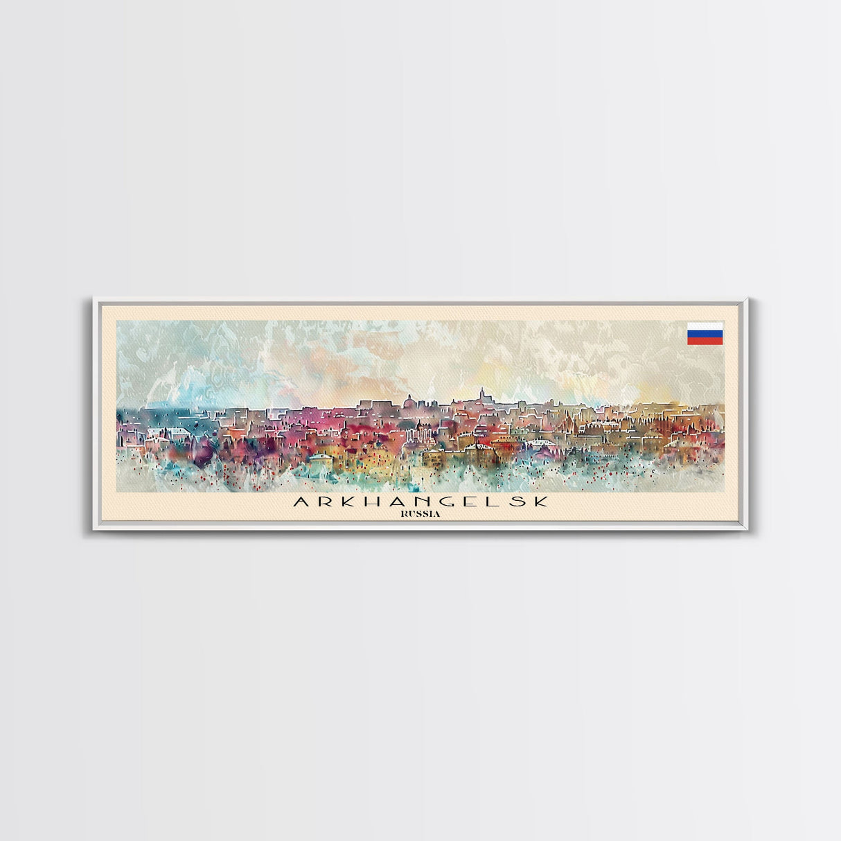 Arkhangelsk Russia Panoramic Travel Poster, Framed Canvas Print or Metal Wall Art, Travel Art, Home Decor, Panoramic Painting, Midcentury Art