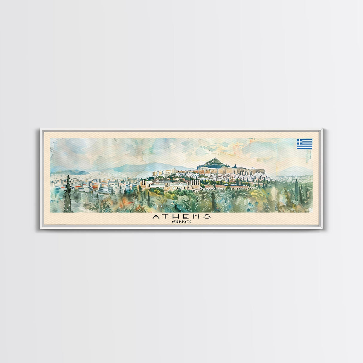 Athens Greece Travel Art, City Art, Framed Canvas Print or Metal Wall Art, Europe Travel Poster, Panoramic Wall Art, Extra Wide Wall Art