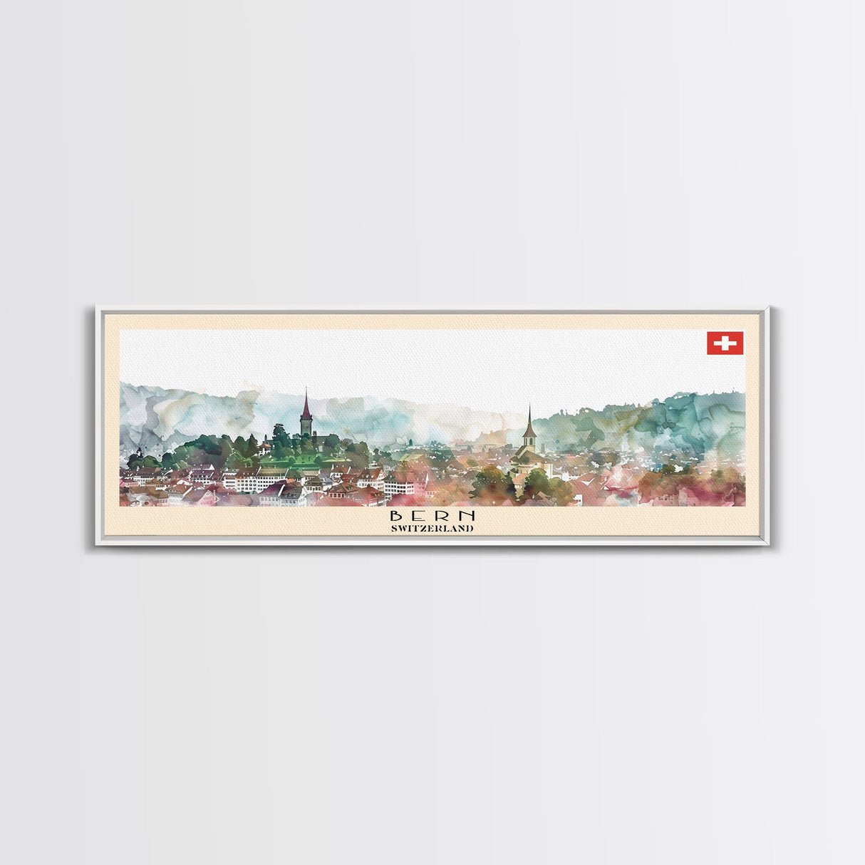 Bern Switzerland Travel Art, City Art, Framed Canvas Print or Metal Wall Art, Europe Travel Poster, Panoramic Wall Art, Extra Wide Wall Art