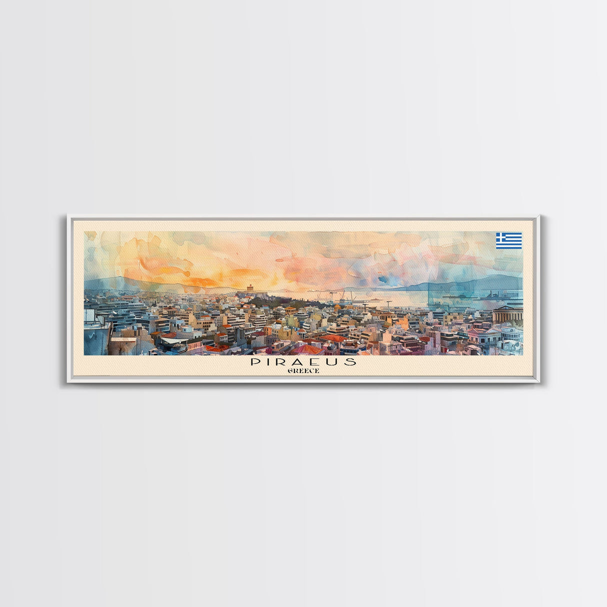 Piraeus Greece Travel Art, City Art, Framed Canvas Print or Metal Wall Art, Europe Travel Poster, Panoramic Wall Art, Extra Wide Wall Art