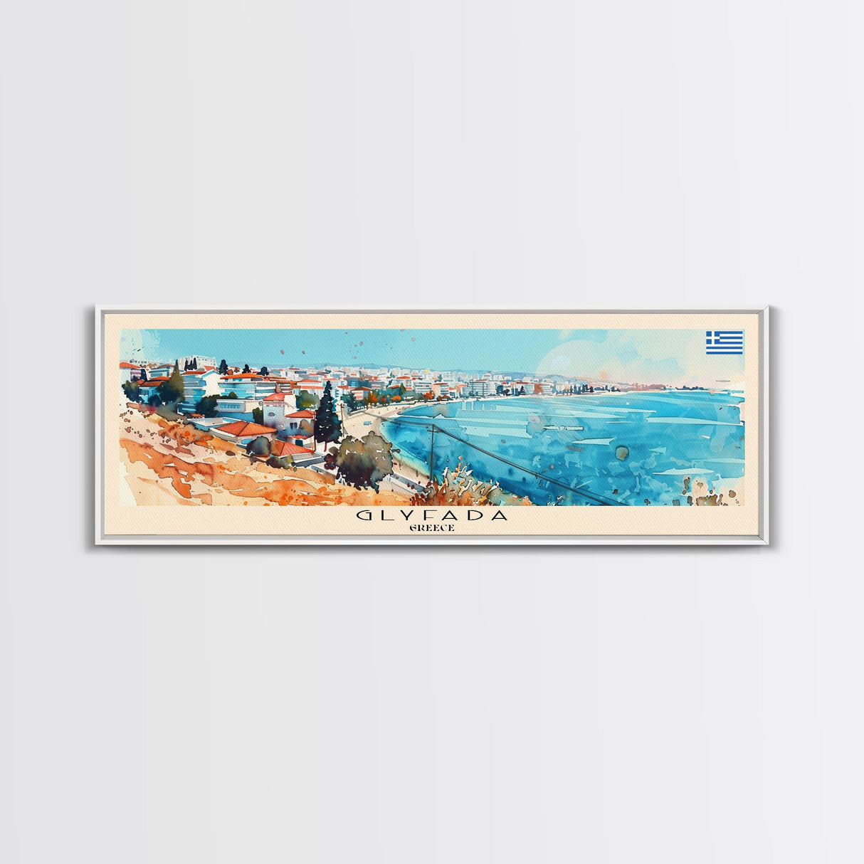 Glyfada Greece Wall Art, Panoramic Travel Poster, Panoramic Framed Canvas Print, City Wall Art, Wall Hanging Home Decor, Travel Art