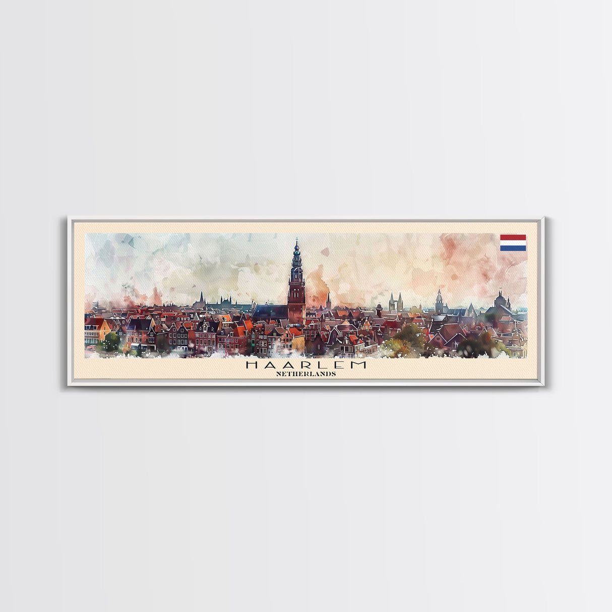 Haarlem Netherlands Travel Art, City Art, Framed Canvas Print or Metal Wall Art, Europe Travel Poster, Panoramic Wall Art, Extra Wide Wall Art