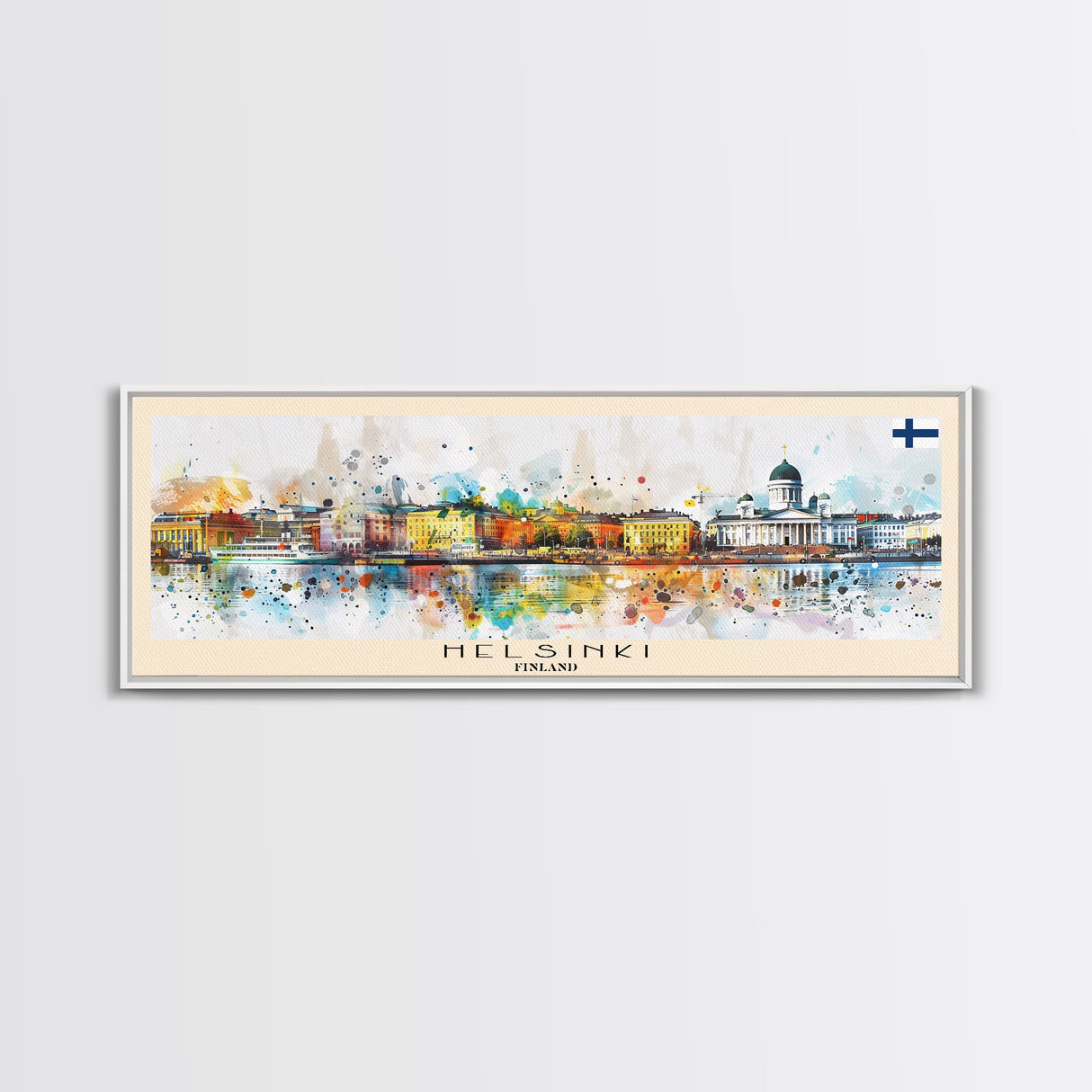 Helsinki Finland Travel Art, City Art, Framed Canvas Print or Metal Wall Art, Europe Travel Poster, Panoramic Wall Art, Extra Wide Wall Art