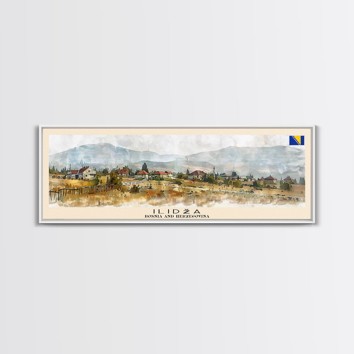 Ilida Bosnia Travel Art, City Art, Framed Canvas Print or Metal Wall Art, Europe Travel Poster, Panoramic Wall Art, Extra Wide Wall Art